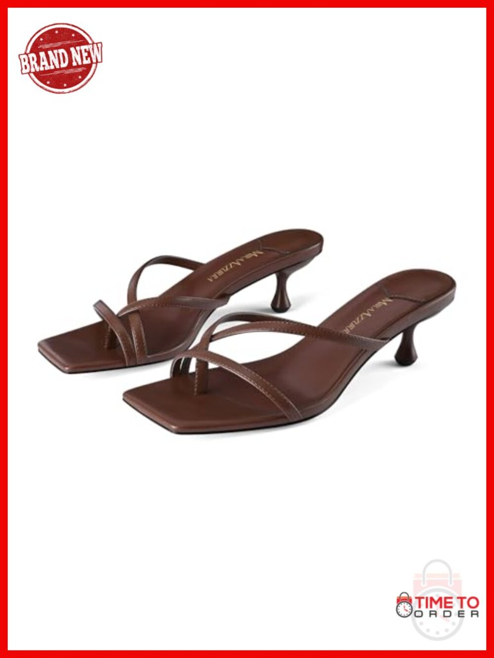 Kitten Heel Flip Flop Sandals Square Toe Faux Leather Slip On